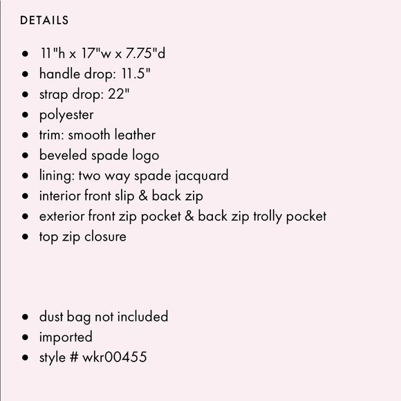 NWT KATE SPADE ♠️ JAE WEEKENDER / DUFFEL BAG - Picture 6 of 6